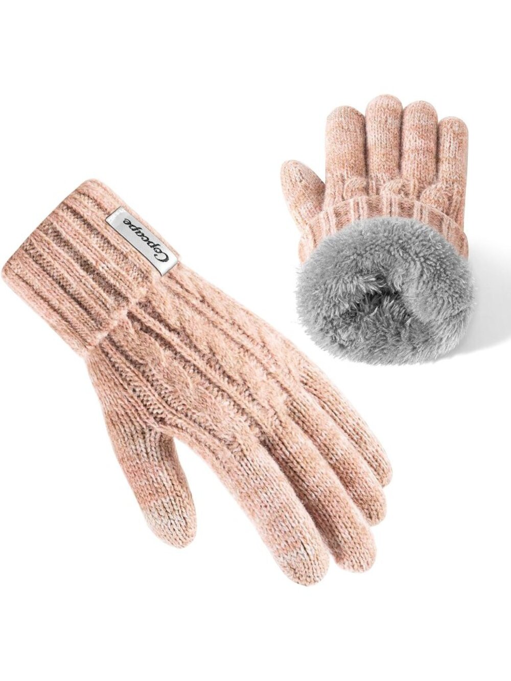 Women's Khaki Beige Elastic Thermal Fleece Lined Stocking Stuffers Knit Gloves